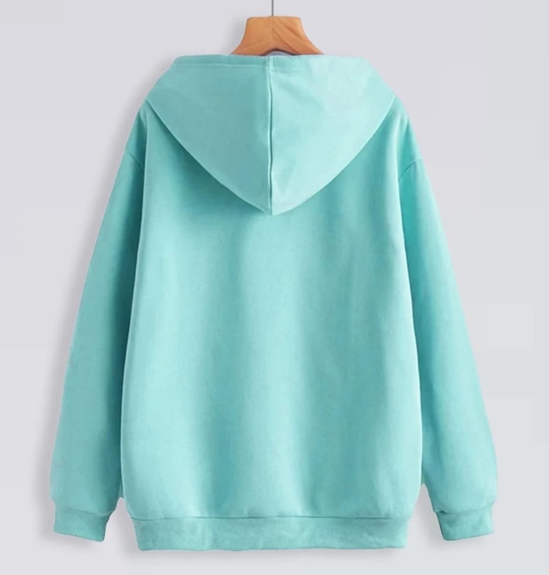 Light Blue Solid Hooded Sweatshirt for Women