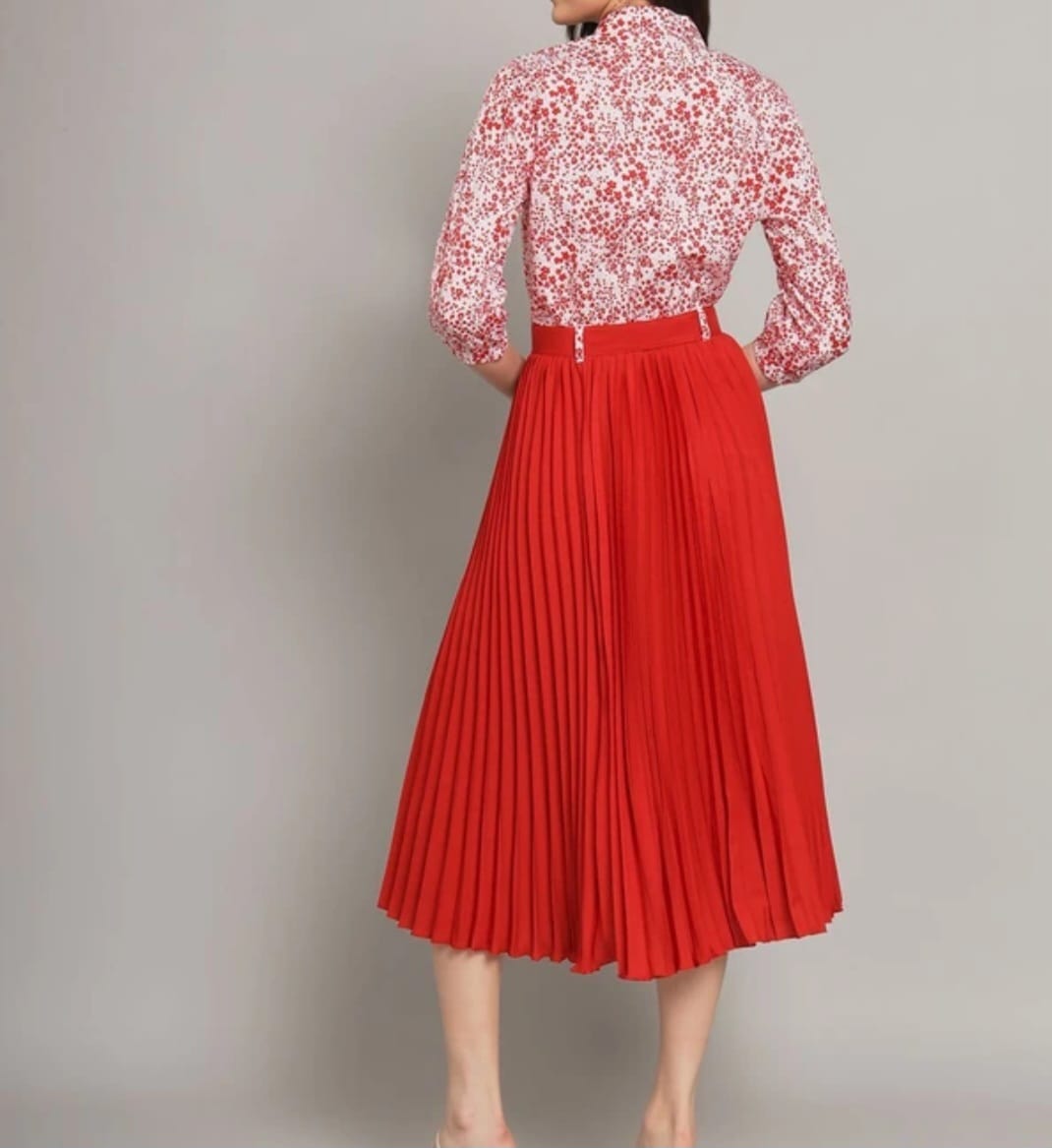 A-line Belted Pleated Dress RED