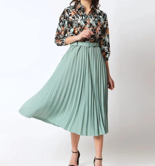 Flared Floral Midi Dress: Multicolour-Green Mix